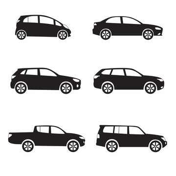 Car or vehicle icon set. Different vector car form.