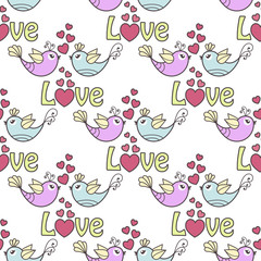 Seamless pattern with love birds