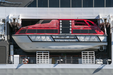 Life boat of a big cruise liner in the ocean