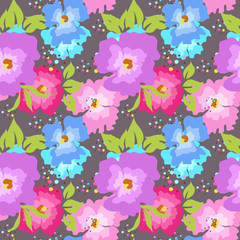 Seamless pattern with poppies on a gray background