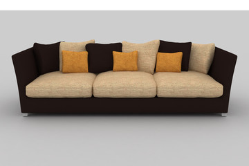 isolated brown beige sofa with pillows