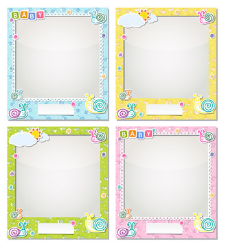 Children photo frames with snails and flowers