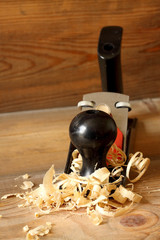 Plane wood shavings.
Wood shavings on a carpenters plane.