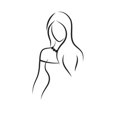 Fashion model sketch. Silhouette of beautiful woman with long hair in outline style vector. Fashion model vector illustration. Card for hair and beauty salon.