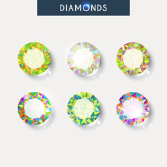 Set realistic diamond with reflex, glare and shadow