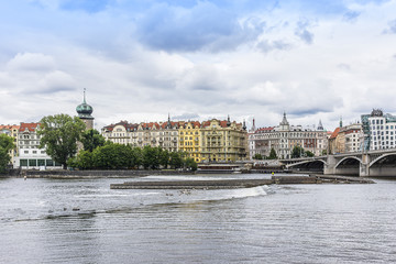 Naklejka premium Prague embankment and Vltava River. Prague, Czech Republic.
