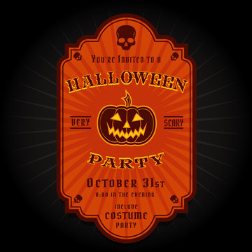 Vintage Retro Halloween Party Invitation Label