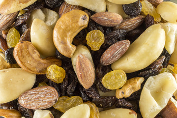 Mix brazilian nuts and dry fruits extreme close up