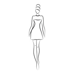 Fashion model sketch. Silhouette of beautiful woman vector illustration.