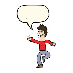 cartoon happy man with speech bubble