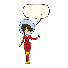 cartoon space woman with speech bubble