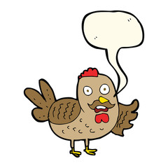 cartoon old rooster with speech bubble