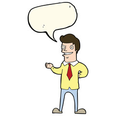 cartoon salesman with speech bubble