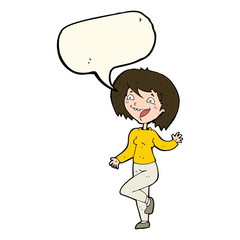 cartoon laughing woman with speech bubble