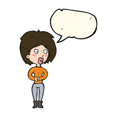 cartoon surprised woman with speech bubble