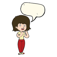 cartoon shocked woman with speech bubble