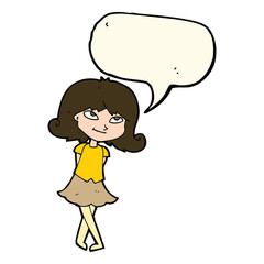 cartoon clever girl with speech bubble