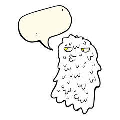 cartoon gross ghost with speech bubble