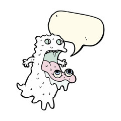 cartoon gross ghost with speech bubble