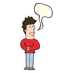 cartoon nervous man with speech bubble