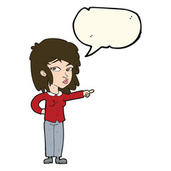 cartoon woman pointing with speech bubble