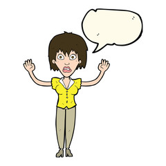 cartoon woman stressing out with speech bubble