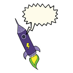 cartoon space rocket with speech bubble