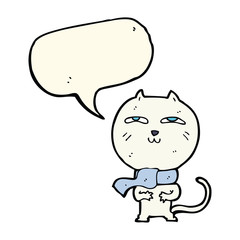 cartoon funny cat wearing scarf with speech bubble