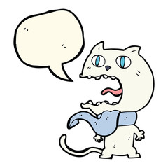 cartoon frightened cat with speech bubble