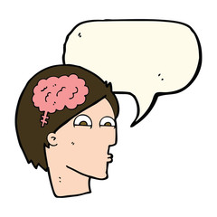 cartoon head with brain symbol with speech bubble