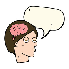 cartoon head with brain symbol with speech bubble