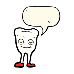 cartoon happy tooth with speech bubble