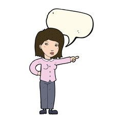 cartoon woman pointing with speech bubble