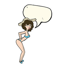 cartoon pin-up beach girl with speech bubble