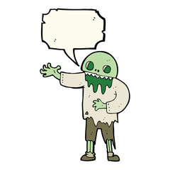 cartoon spooky zombie with speech bubble
