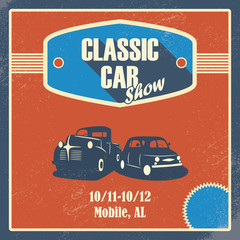 Classic car show poster. Old retro automobile banner