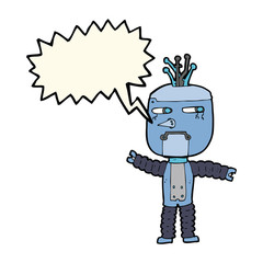 cartoon waving robot with speech bubble