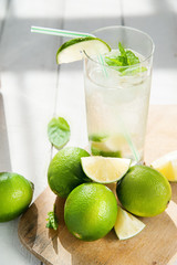 Glass of water with ice and lime