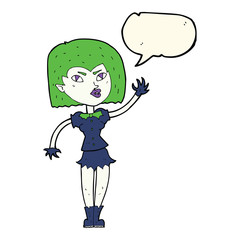 cartoon pretty vampire girl with speech bubble