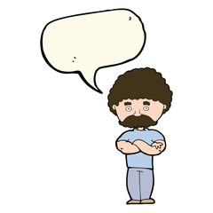 cartoon dad with folded arms with speech bubble