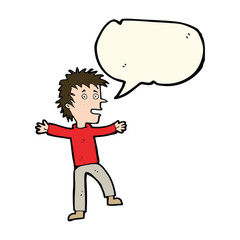cartoon happy man with speech bubble