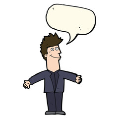 cartoon happy man with speech bubble