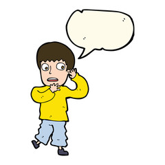 cartoon frightened boy with speech bubble