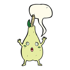cartoon frightened pear with speech bubble