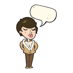 cartoon cool relaxed woman with speech bubble