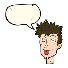 cartoon man sticking out tongue with speech bubble