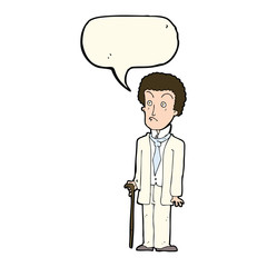 cartoon unhappy gentleman with speech bubble