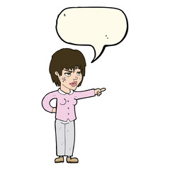 cartoon woman pointing with speech bubble