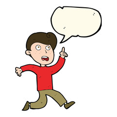 cartoon boy panicking with speech bubble
