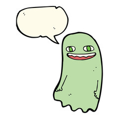 funny cartoon ghost with speech bubble